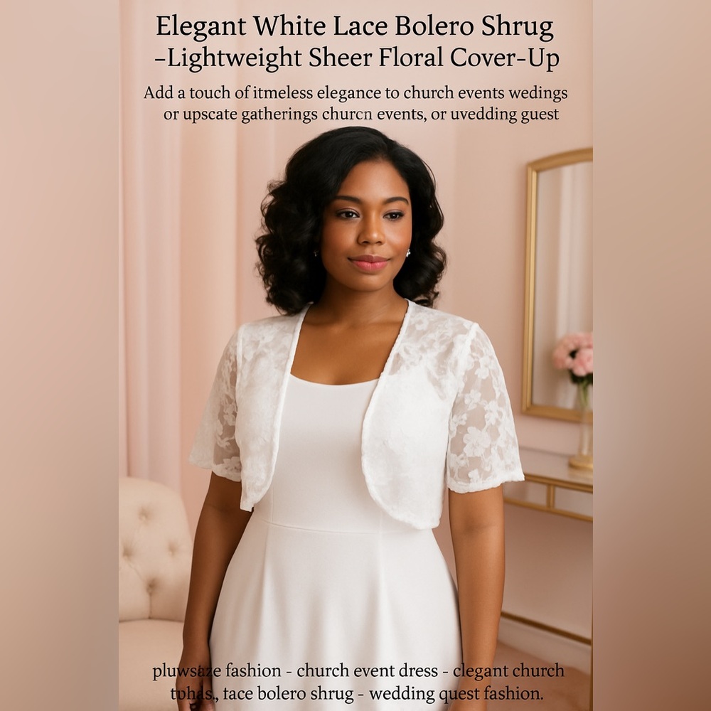 Elegant White Lace Bolero Shrug – Lightweight Sheer Floral Cover-Up - Picture 4 of 8